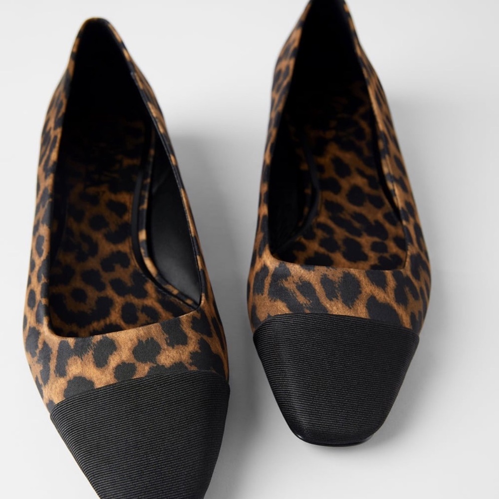 Zara Leopard Cap Toe Animal Print Ballet Flats 6.5